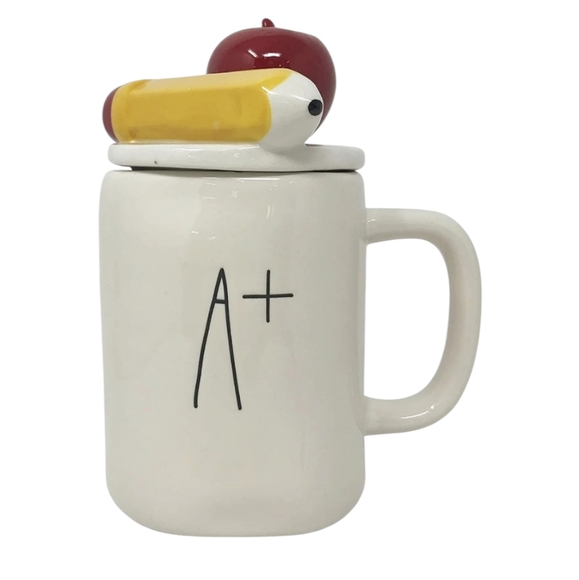 Rae Dunn A+ TEACHER MUG WITH TOPPER Apple Pencil School Teacher Gift NWT - Picture 1 of 8